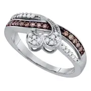 14k White Gold Round Brown Diamond Heart Band Ring 1/4 Cttw