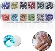 2400 Pieces Flat Back Rhinestones Colorful Round Glass Gems for Nail Art & Face Makeup Flatback Crystal Rhinestone for Crafts DIY Clothes Shoes Bags Manicure Diamond Art (12 Colors)