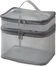 [Generic] Mesh Toiletry Bag | Nylon Double-Layer Makeup Bag Mesh - Makeup Storage Organizer, Travel Toiletry Bag, Women Cosmetic Bag for Toilet Bathroom Shower