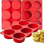 Silicone Egg Bite Molds, 3 Pack Deep 3 Inch Dash Egg Cups - Round Rolls Molds for Breakfast Sandwiches, Omelets, Dinner Rolls - Red