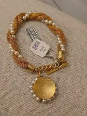 RARE Vintage Kramer Gold Strand Faux Pearl Bracelet 1950s Fashion Jewelry
