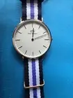Daniel Wellington Classic Watch – Gold Case, Blue/White NATO Strap, 36mm Unisex