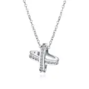 Solid 925 Sterling Silver X Pendant With CZ Accents Necklace 18" Chain Box A27