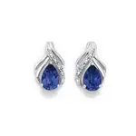 9ct White Gold Created Ceylon Sapphire & Diamond Swirl Stud Earrings in Blue