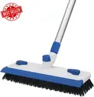 3-in-1 Floor Grout Scrub Brush Squeegee 55" Extendable Handle Cleaner