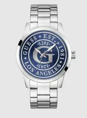 GUESS Men's Silver Collegiate Blue Dial Watch