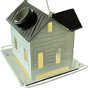 Birdhouse Feeder Solar, Decorative Metal Finch Feeder Hangable with Solar Powered Light, Outdoor Decoration, Feeding Supplies for Porch, Balcony, Patio, Garden, Farmhouse