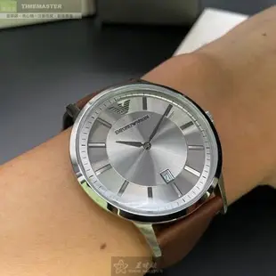 ARMANI 阿曼尼男女通用錶 42mm 銀圓形精鋼錶殼 銀色簡約錶面款 AR00005