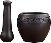 Traditional Grind, Garlic Pounder Manual Grinder Household Garlic Mortar Old Fashioned Pounding Jar Pestle Set Medicine Grinder Masher(13x10.5cm)