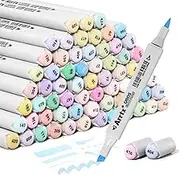 Arrtx 66 Pastel Colour Alcohol Markers Set, Oros Dual Tip(Brush & Chisel) Sketch Art Markers for Artist, Students, Brush Markers for Sketching, Coloring, Calligraphy, Drawing and Illustration.