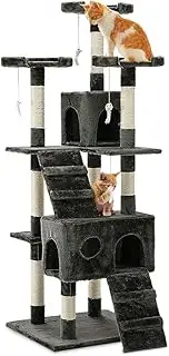 i.Pet Cat Tree Large Cats Tower Ultimate Scratching Post, 180cm Height Grey Pet Scratcher Cardboard Posts Indoor Kittens Wooden Play House Towers and Trees Corner Toys, with Condo Ladder Hanging Toy