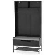 Costway 170CM Tall Hall Tree 4-in-1 Coat Rack w/Seat Cushion Entryway Bench Shoe Storage Black