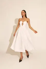 opal volume poplin midi dress in orchidwht