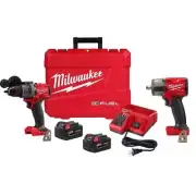Milwaukee Cordless Hammer Drill Driver Kit + Impact Wrench 1/2" Brushless 18V