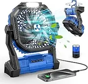 Portable Desk Fan, Small Table Fan Personal, Battery Powered Fan, USB Rechargeable Battery Operated Fans for Bedroom Home Camping Tent Office, Blue