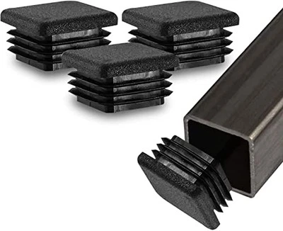3” (76.2mm) Outer Perimeter Ribbed Plastic Hole Plugs, Square Black Metal