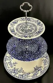 Johnson Bros Devon Cottage/Churchill Calico/Crown Clarence 3-tiered Cake Stand