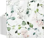 Whaline 80Pcs Eucalyptus Floral Napkin Watercolor Greenery Leaves Disposable Napkin Spring Sage Green Pink Luncheon Dinner Hand Napkin for Wedding Birthday Baby Shower Bridal Anniversary Supplies