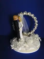 New Vintage Elegant Wedding Cake topper Bride & Groom with heart decor back #258