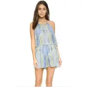 PARKER NWT Catamaran Blue and Green Silk Romper in Starlight // XS