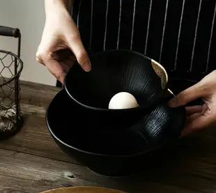 湯碗米飯碗單個沙拉碗陶瓷家用創意輕奢復古金邊面碗大碗