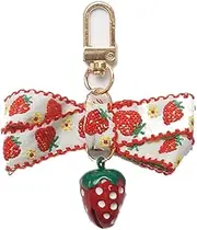 Girl Strawberry Key Lanyard Heart Bell Pendant Bow Decor Wrist Keyring Strap Cute Mobile Rope Keychain Bag Car Keys Accessory/325