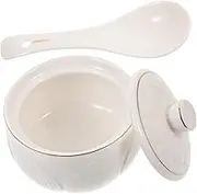 Hoement Small Stew Pot and Soup Bowl Set Ceramic Soup Serving Bowl with Lid Multi-Functional Steaming Pot for Cooking