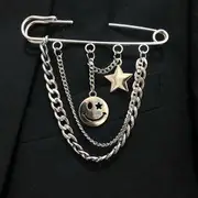 Layered Chain Brooch Smiley Face - Silver - One Size