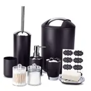 Bathroom Accessories, 8 Piece Bathroom Accessories Set with Trash Can, Black