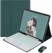 Jarttarn Keyboard Case Compatible with Samsung Galaxy Tab S9 FE 11 inch 2023 with Pen Holder,7 Color Backlit Keyboard with Touchpad + Mouse,PU Stand Cover for Tablet (Green with Mouse)