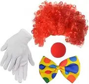 Clown Costume Set Nose Bow Tie White Gloves Rainbow Wig Accessories for Clown Parties Pretend Play Carnivals Women Men Adults