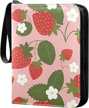 Strawberries on Pink Binder Card, 3 Ring Card Binder Fits 400 Cards for Sports Cards, Game Cards
