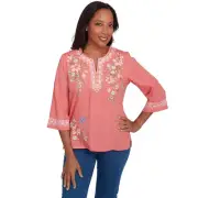 Alfred Dunner Free Spirit Women's Bohemian Floral Embroidered Flutter Sleeve Top
