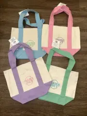 Trader Joe’s Mini Pastel Canvas Tote Bags (Set of 4) Blue Lavender Pink & Green