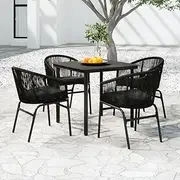 Kitchen Chairs Furniture Set, Balcony Furniture with Table, 5 Piece Garden Dining Set for Porch, Poolside, Deck, Garden, 80 x 80 x 74 cm, Black