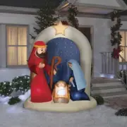 7' HOLY FAMILY NATIVITY MANGER w GOLD STAR LED CHRISTMAS YARD AIRBLOWN DECOR