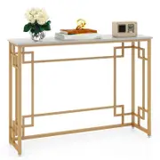 Costway 110cm Faux Marble Console Table Hallway Metal Frame Golden