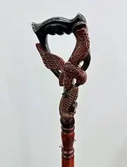Vintage Winged Snake Gazelle Walking Stick Cane Handmade Wood Carved Wood Crafted Walking Cane Wooden Walking Stick Fantasy Paradise Bird Hand Carved Comfortable Stick