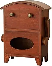 rockible Mini Storage Cabinet Tissue Dispenser with Drawer Wooden Desktop Organizer for Accessories Skincare Bedroom Dresser Tabletop, Brown