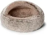 Hooded Cave Dog Bed, Faux Fur, Machine Washable, Grey (S)