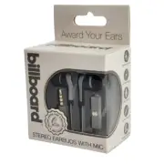 Billboard Stereo Earbuds with Mic and zippered Case, Model BB584, Nib, Grey