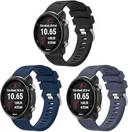 Meliya for Garmin Forerunner 245/645 / 165/158 / 55 Watch Band Women Men, 20mm Soft Silicone Replacement Strap for Garmin Forerunner 245/645 Music SmartWatch (Black+NavyBlue+BlueGray)