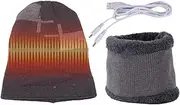 DISPRA Winter Thermal Knitted Hat, Warm Thermal Electric Knitted Heated Beanie Hat, Soft Neck Warmer Scarf & Heating Hats Set for Hiking, Cold Weather, Fishing, Skating, Running Grey