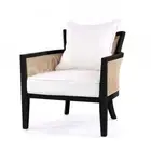 Rattan Armchair Black Oak Hampton Club Chair Linen White Upholstered Cushions