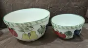 VTG NEW MCM 2 PC. NESTING CERAMIC FRUIT PRINT VEGETABLE SERVING BOWLS - 8" & 6"
