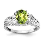 14k White Gold 8x6mm Oval Peridot VS Diamond ring