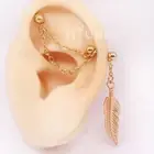 16g 14g Feather double chain industrial piercing earring, Double chain 2 studs