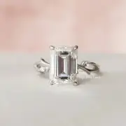 Unique 3CT Emerald Cut Real Moissanite Infinity Band Ring For Her 14K White Gold