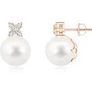 Freshwater Pearl and Diamond Clustre Stud Earrings