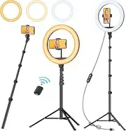 8'' Selfie Ring Light with Adjustable Tripod Stand - Upgraded Dimmable Camera Ring Light with Phone Holder for TikTok/YouTube/Live Stream/Makeup/Photography Compatible with iPhone Android Samsung